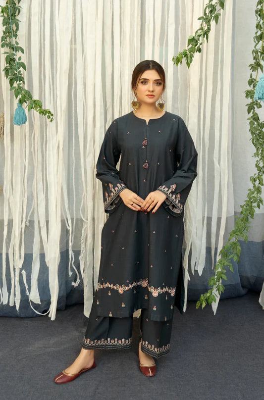 Urge - 3PC Unstitched Dhanak Embroidered Shirt with Printed Wool Shawl and Embroidered Trousers-BS 1001