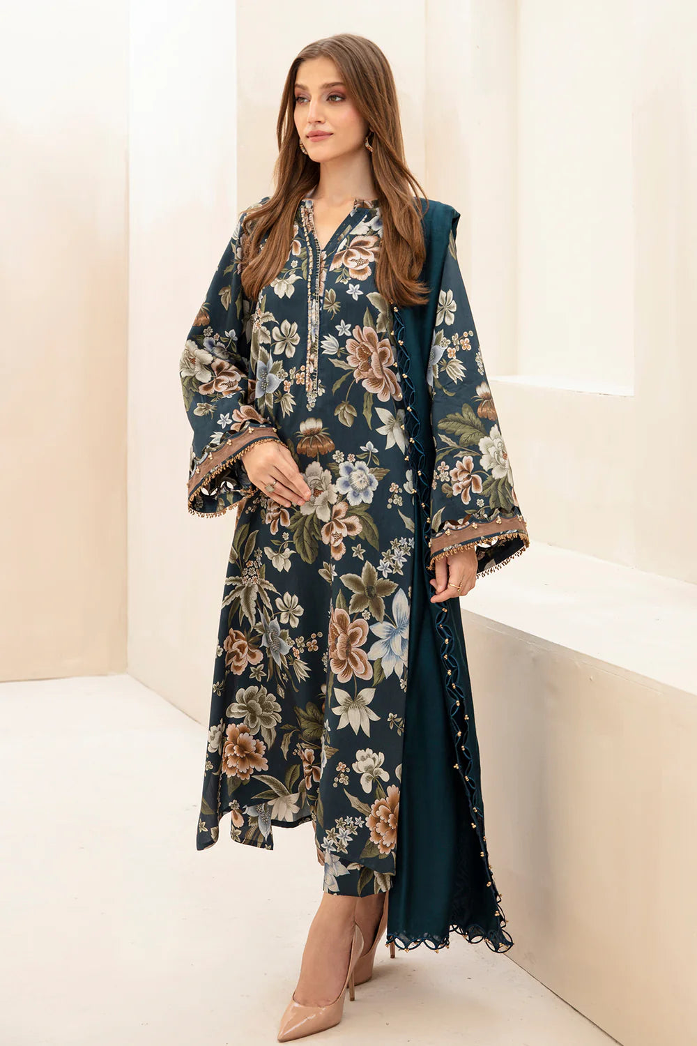 3 Piece Unstitched Digital Printed Khaddar Suit with Shawl-BS1004