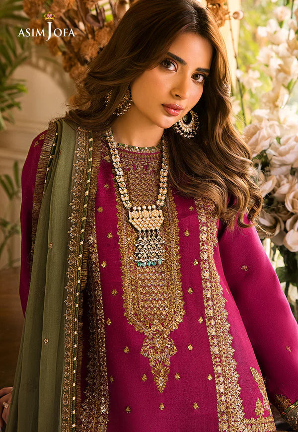 ASIMJOFA| UNSTITCHED 3PC  EMBROIDERED CHIFFON AND MALAI SUIT |BS1019