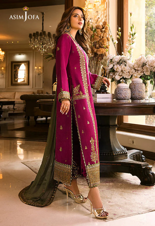 ASIMJOFA| UNSTITCHED 3PC  EMBROIDERED CHIFFON AND MALAI SUIT |BS1019