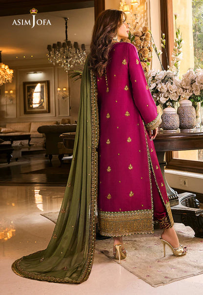 ASIMJOFA| UNSTITCHED 3PC  EMBROIDERED CHIFFON AND MALAI SUIT |BS1019