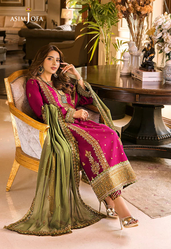 ASIMJOFA| UNSTITCHED 3PC  EMBROIDERED CHIFFON AND MALAI SUIT |BS1019
