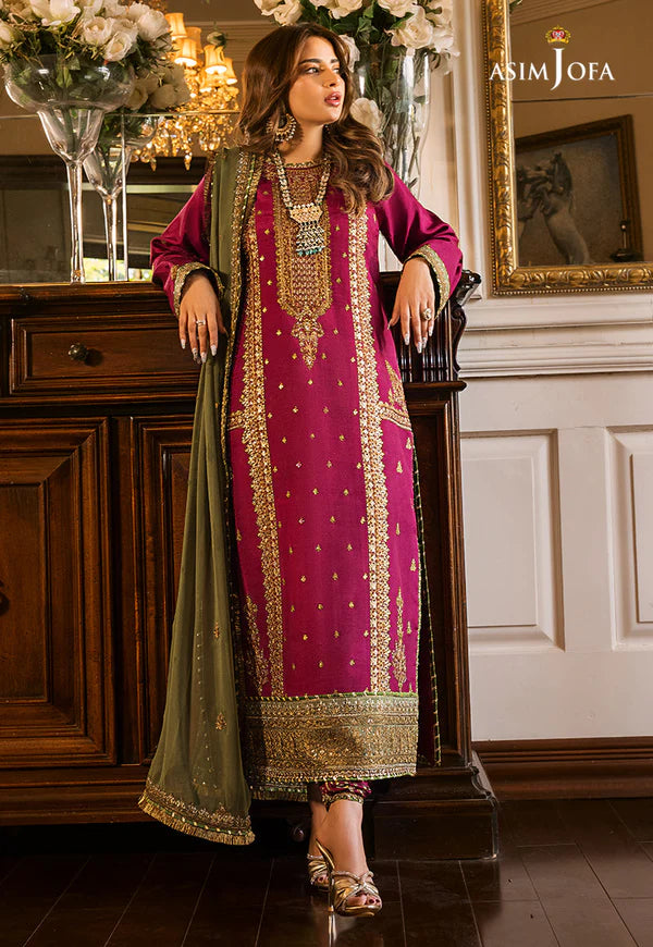 ASIMJOFA| UNSTITCHED 3PC  EMBROIDERED CHIFFON AND MALAI SUIT |BS1019