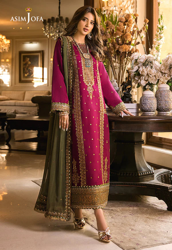 ASIMJOFA| UNSTITCHED 3PC  EMBROIDERED CHIFFON AND MALAI SUIT |BS1019