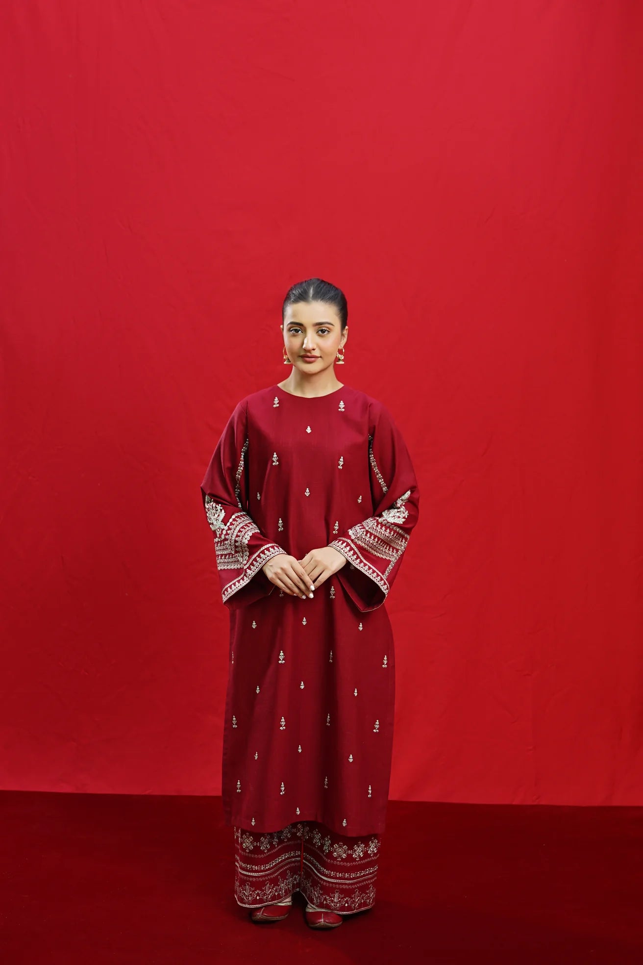 Urge - 3PC Unstitched Dhanak Embroidered Shirt with Printed Wool Shawl and Embroidered Trousers-BS 1002