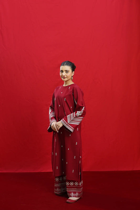 Urge - 3PC Unstitched Dhanak Embroidered Shirt with Printed Wool Shawl and Embroidered Trousers-BS 1002