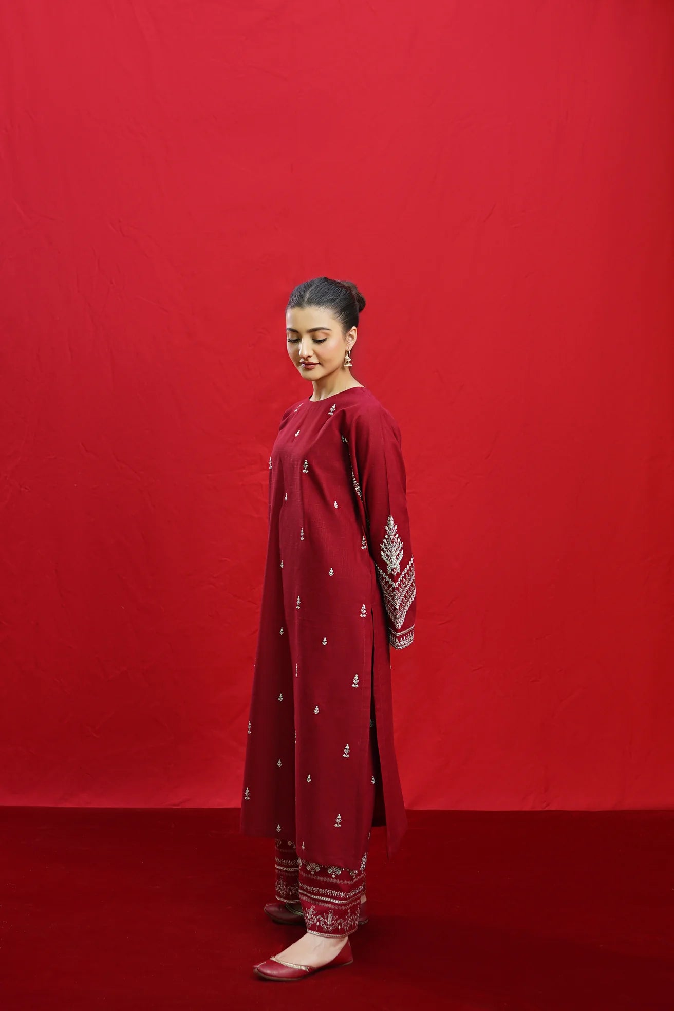 Urge - 3PC Unstitched Dhanak Embroidered Shirt with Printed Wool Shawl and Embroidered Trousers-BS 1002