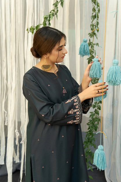 Urge - 3PC Unstitched Dhanak Embroidered Shirt with Printed Wool Shawl and Embroidered Trousers-BS 1001